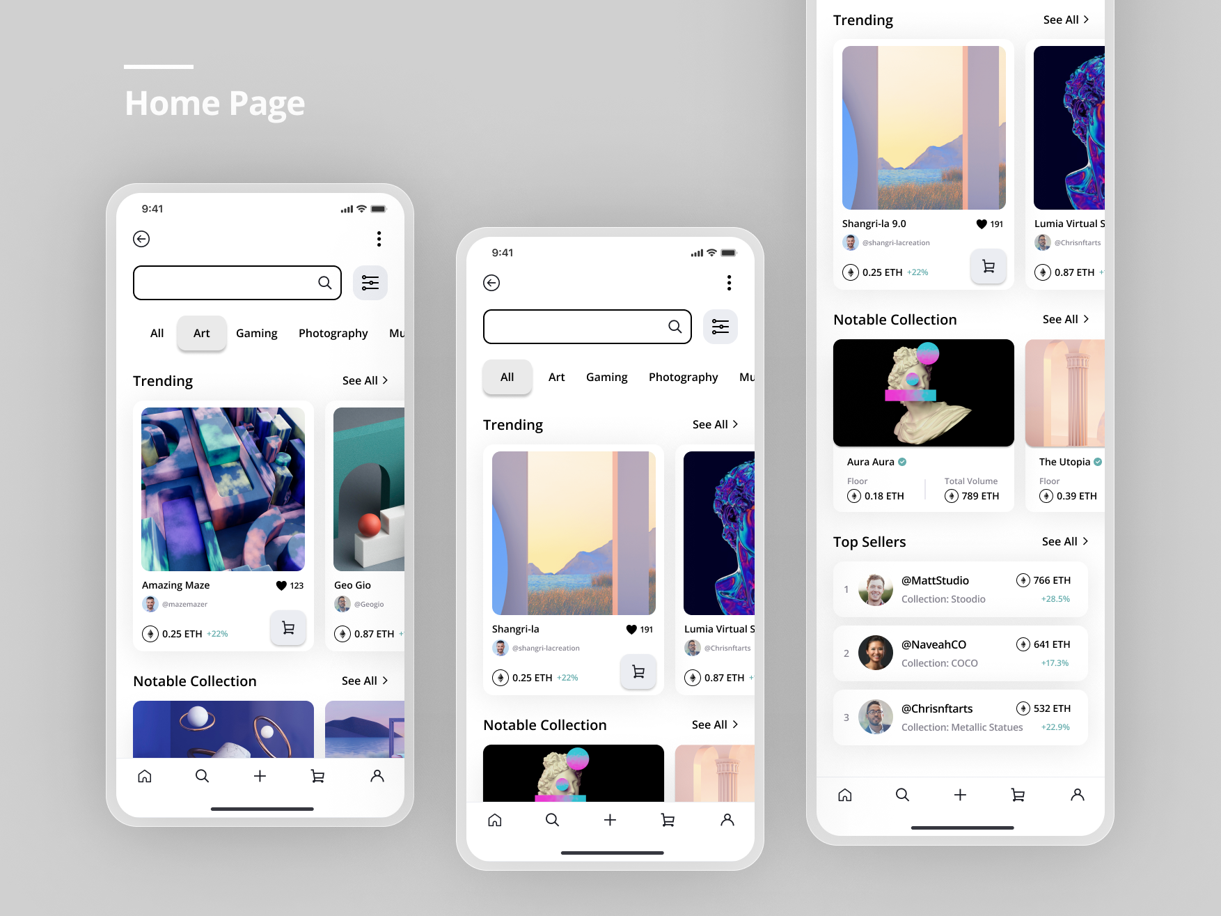 Home Page Screens