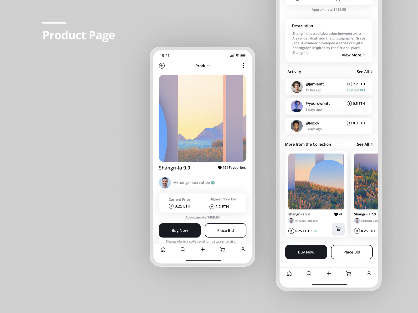 Product Page Screens