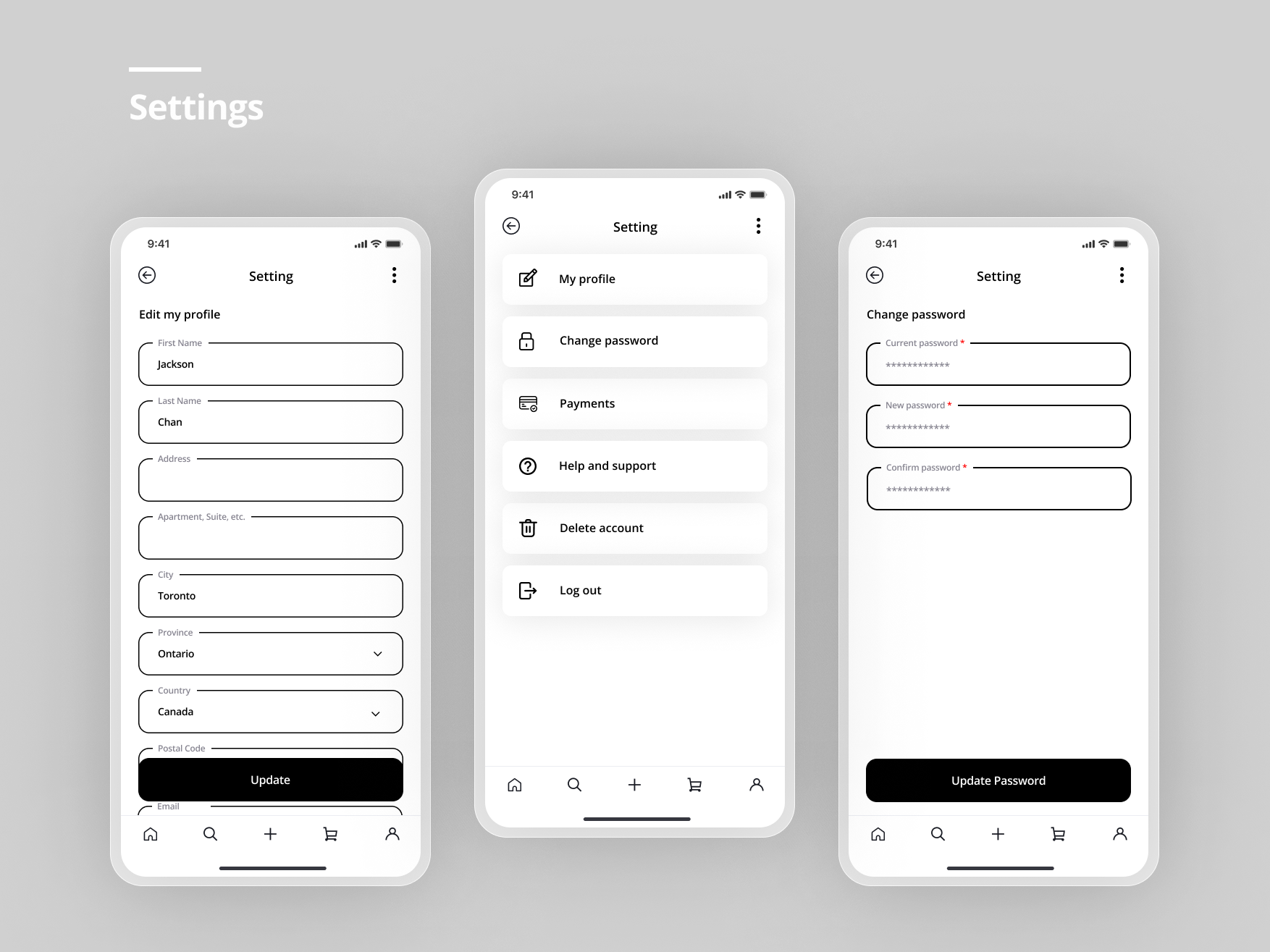 Settings Screens